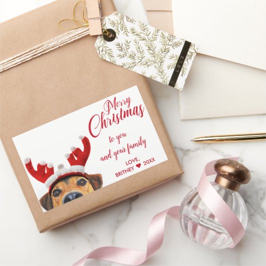 Cute Funny Kersthond Reindeer Hoofdband Antler Rechthoekige Sticker (Geschenken)