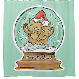 Cute Funny Kerstkat douchegordijn