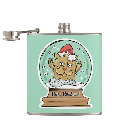 Cute Funny kerstkat, maatkolf Heupfles (Geopend)