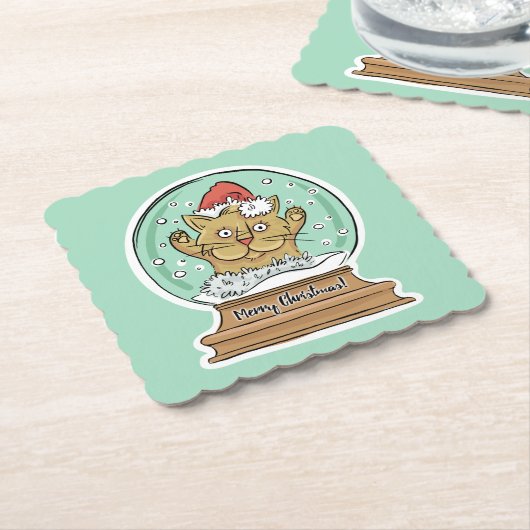 Cute Funny kerstkat-onderzetters Kartonnen Onderzetters (Gebogen)