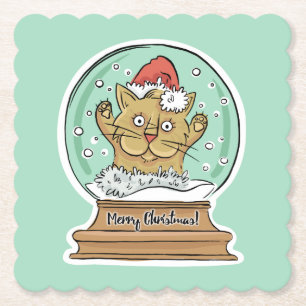 Cute Funny kerstkat-onderzetters Kartonnen Onderzetters