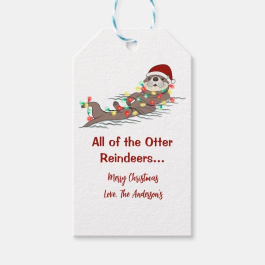Cute Funny Kerstlights Otter Reindesters Cadeaulabel (Voorkant)