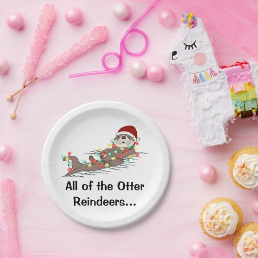 Cute Funny Kerstlights Otter Reindesters Papieren Bordje (Feest)