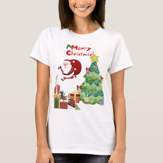 Cute & Funny Kerstman & Kerstboom T-Shirt (Voorkant)