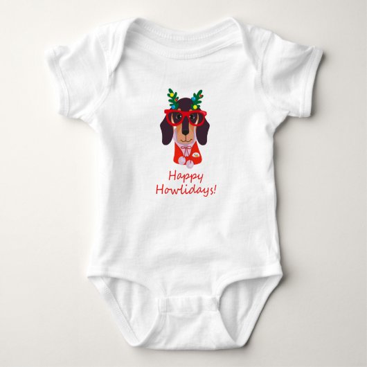 Cute Funny Kerstmis Dog Dachshund Happy Howlidays Romper (Voorkant)