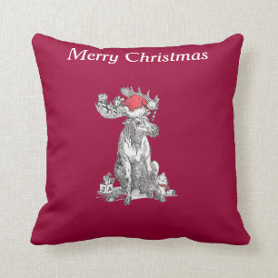 Cute Funny Kerstmis Sitting Moose Gifts Kussen
