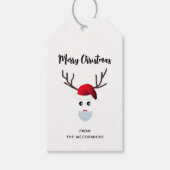 Cute Funny Kerstrennier Wearing Face Mask Cadeaulabel (Voorkant)