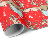 Cute Funny Kerstrennier Wearing Face Mask Cadeaupapier (Rol Hoek)