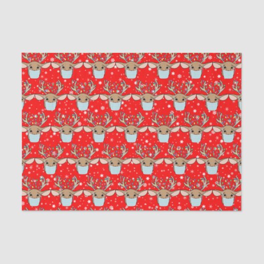 Cute Funny Kerstrennier Wearing Face Mask Tissuepapier (Voorkant)