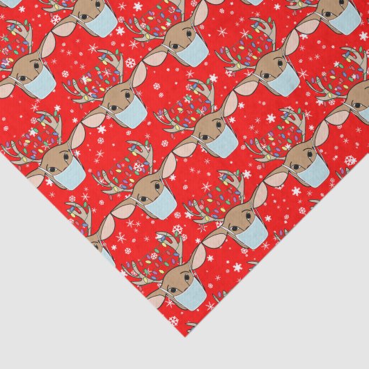 Cute Funny Kerstrennier Wearing Face Mask Tissuepapier (Detail)