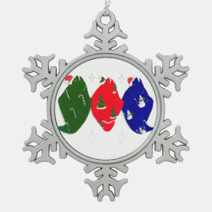 Cute Funny Kersttree Holiday Halibut Trio Tin Sneeuwvlok Ornament