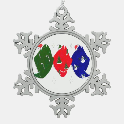 Cute Funny Kersttree Holiday Halibut Trio Tin Sneeuwvlok Ornament (Voorkant)