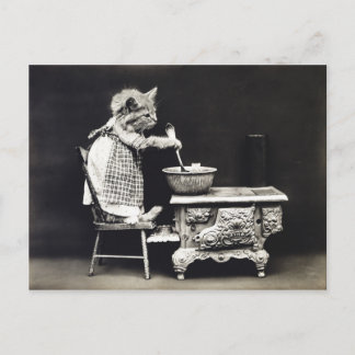 Cute  Funny Kitten Baking and Cooking Briefkaart