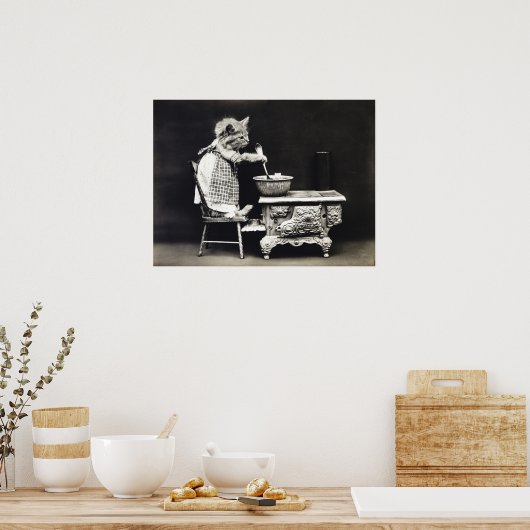 Cute  Funny Kitten Baking and Cooking Poster (Keuken)