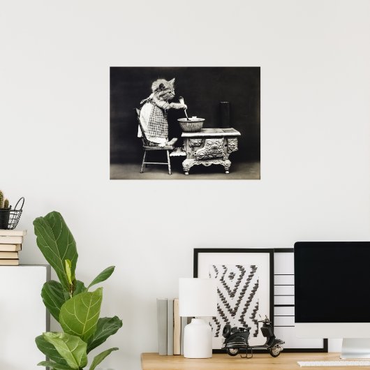 Cute  Funny Kitten Baking and Cooking Poster (Thuiskantoor)