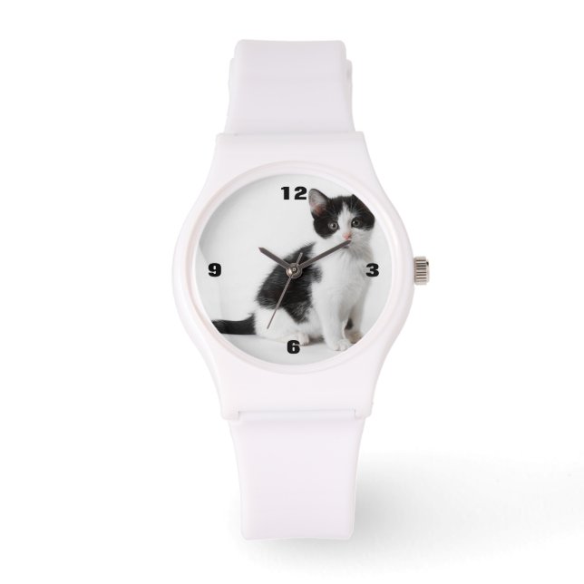 Cute Funny kitten black and white cat Horloge (Voorkant)