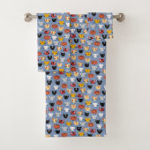 Cute Funny Kitty Cat Faces Pattern Blue Bad Handdoek (Insitu)