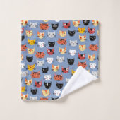 Cute Funny Kitty Cat Faces Pattern Blue Bad Handdoek (Wasdoekje)