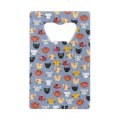 Cute Funny Kitty Cat Faces Pattern Blue Creditkaart Flessenopener (Achterkant)