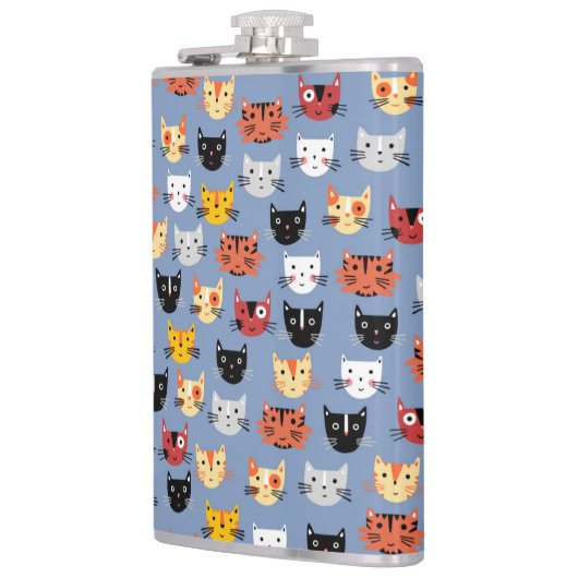 Cute Funny Kitty Cat Faces Pattern Blue Heupfles (Links)