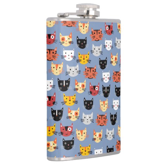 Cute Funny Kitty Cat Faces Pattern Blue Heupfles (Rechts)