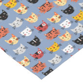 Cute Funny Kitty Cat Faces Pattern Blue Korte Tafelloper (Hoek)