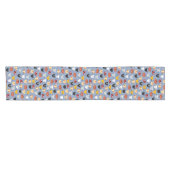Cute Funny Kitty Cat Faces Pattern Blue Korte Tafelloper (Horizontaal)