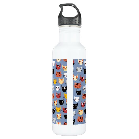 Cute Funny Kitty Cat Faces Pattern Blue Waterfles (Achterkant)