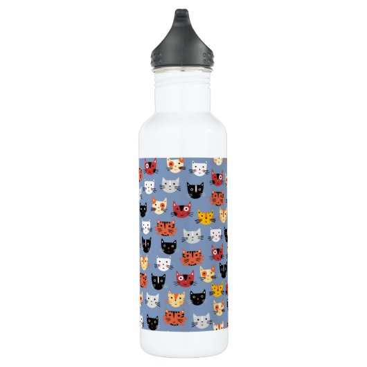 Cute Funny Kitty Cat Faces Pattern Blue Waterfles (Rechts)