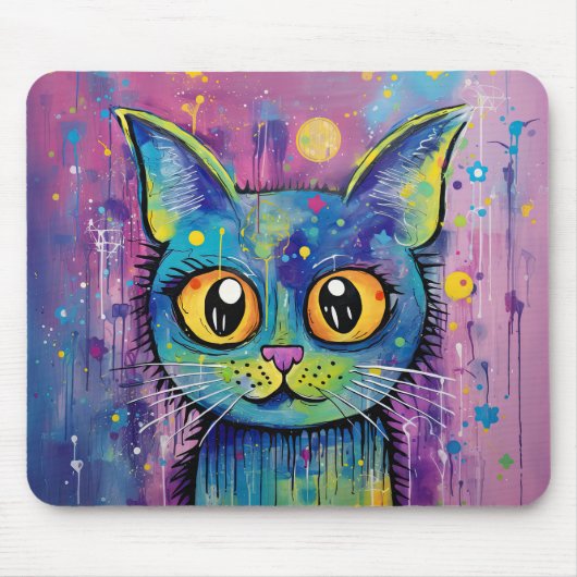Cute Funny Kitty Cat Mixed Media Animal Pet Muismat (Voorkant)