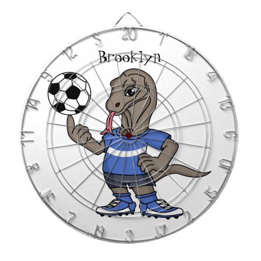 Cute funny Komodo dragon playing soccer cartoon Dartbord (Voorkant)