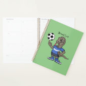 Cute funny Komodo dragon playing soccer cartoon Planner (Display)
