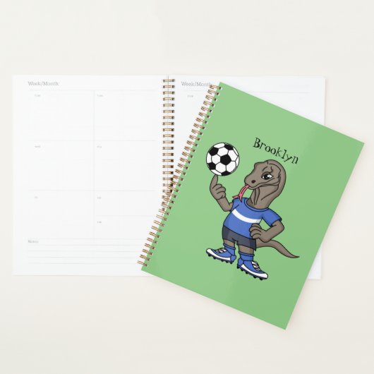 Cute funny Komodo dragon playing soccer cartoon Planner (Display)