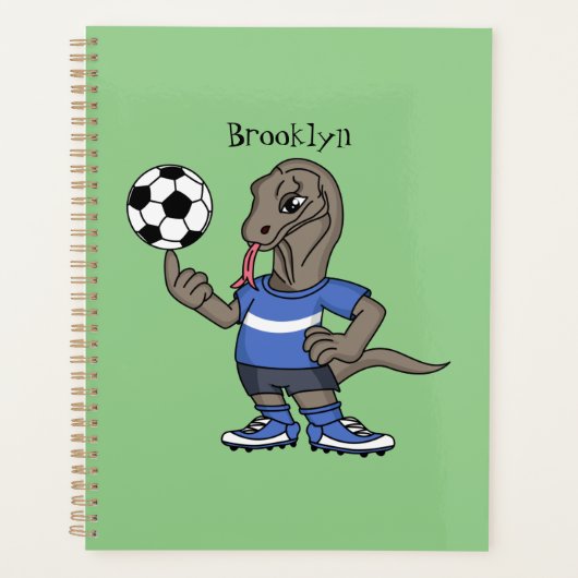 Cute funny Komodo dragon playing soccer cartoon Planner (Voorkant)