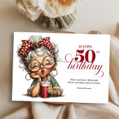 Cute Funny Lady 50th Birthday Cartoon Humor Card Kaart