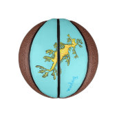 Cute funny leafy sea draak cartoon illustratie basketbal (Verticaal)