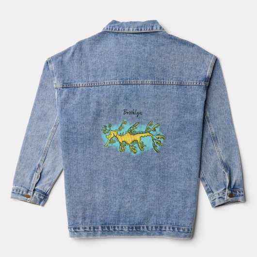 Cute funny leafy sea draak cartoon illustratie denim jacket (Achterkant)