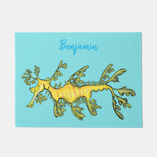 Cute funny leafy sea draak cartoon illustratie deurmat