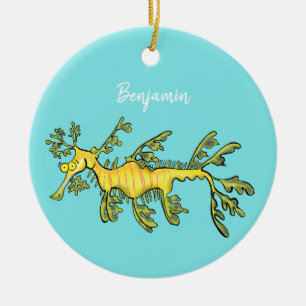 Cute funny leafy sea draak cartoon illustratie keramisch ornament