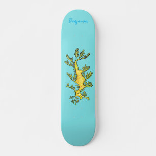 Cute funny leafy sea draak cartoon illustratie persoonlijk skateboard