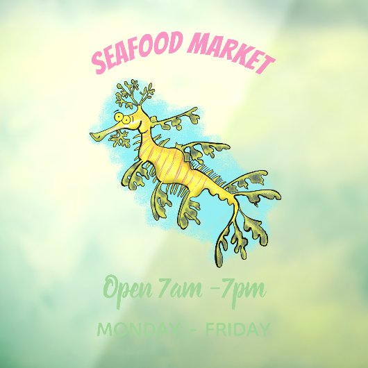 Cute funny leafy sea draak cartoon illustratie raamsticker (Vel 3)