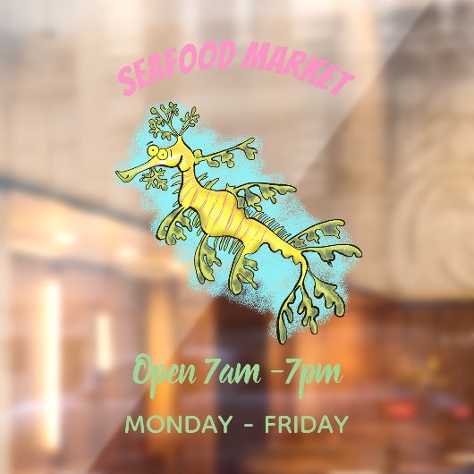 Cute funny leafy sea draak cartoon illustratie raamsticker (Vel 2)