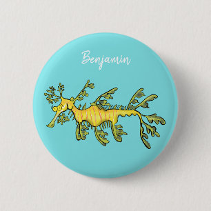 Cute funny leafy sea draak cartoon illustratie ronde button 5,7 cm