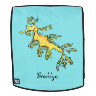 Cute funny leafy sea draak cartoon illustratie rugtassen