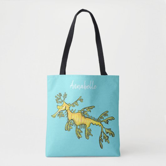 Cute funny leafy sea draak cartoon illustratie tote bag (Voorkant)