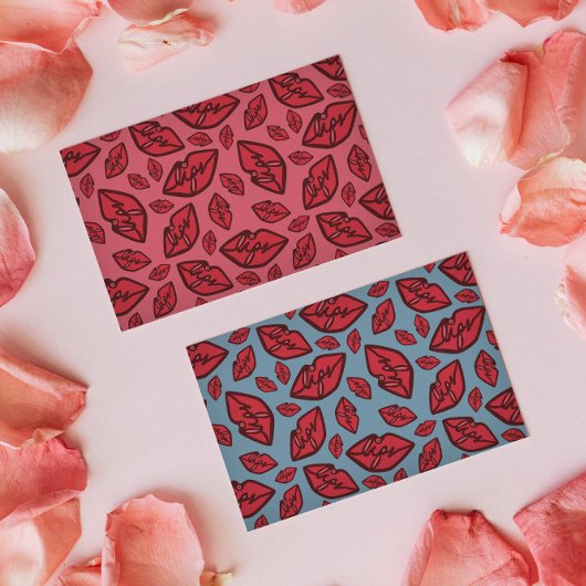 Cute Funny Lips Pattern Blue Background Briefkaart