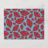 Cute Funny Lips Pattern Blue Background Briefkaart (Voorkant)