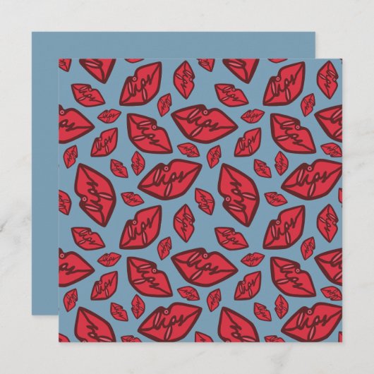 Cute Funny Lips Pattern Blue Background Kaart (Voorkant / Achterkant)