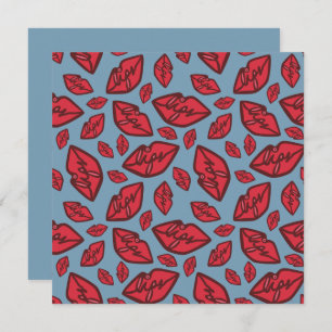 Cute Funny Lips Pattern Blue Background Kaart