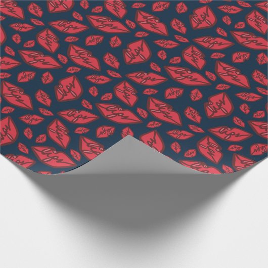 Cute Funny Lips Pattern Blue Cadeaupapier (Hoek)